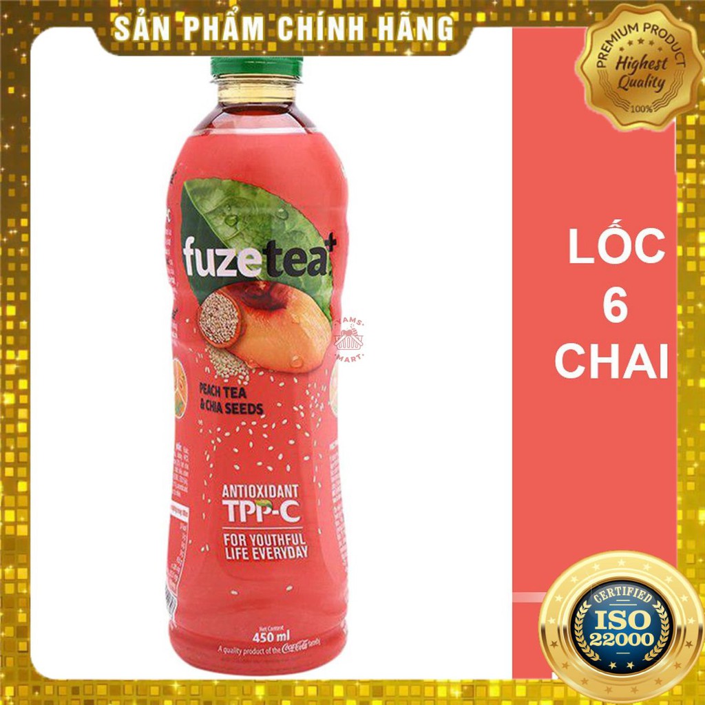 [ Yams Mart ] Trà Đào & Hạt Chia Fuzetea Chai 450ML