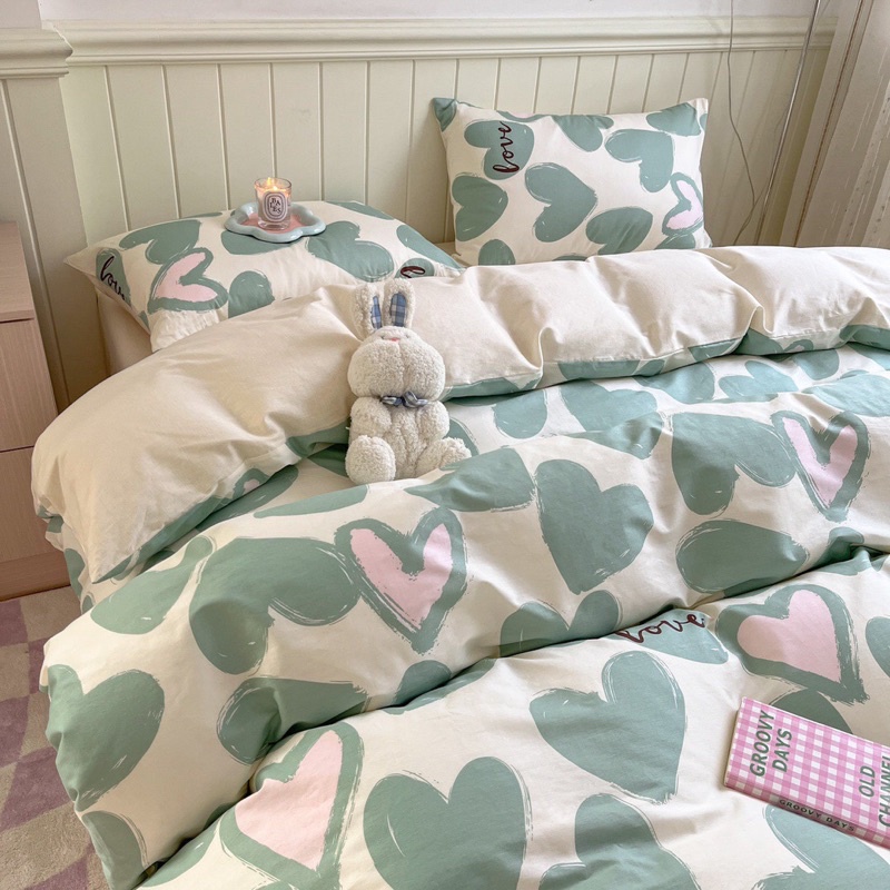 Set Bộ Vỏ Chăn Ga Gối Cotton Living - Chất Liệu Cotton Thoáng Mát ( 4 Mẫu Tim - Shinbedding)