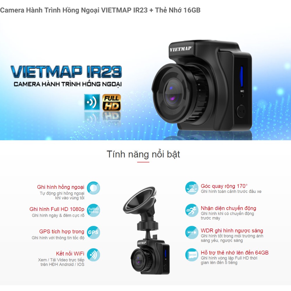 Camera hành trình Vietmap IR23 Wifi hồng ngoại