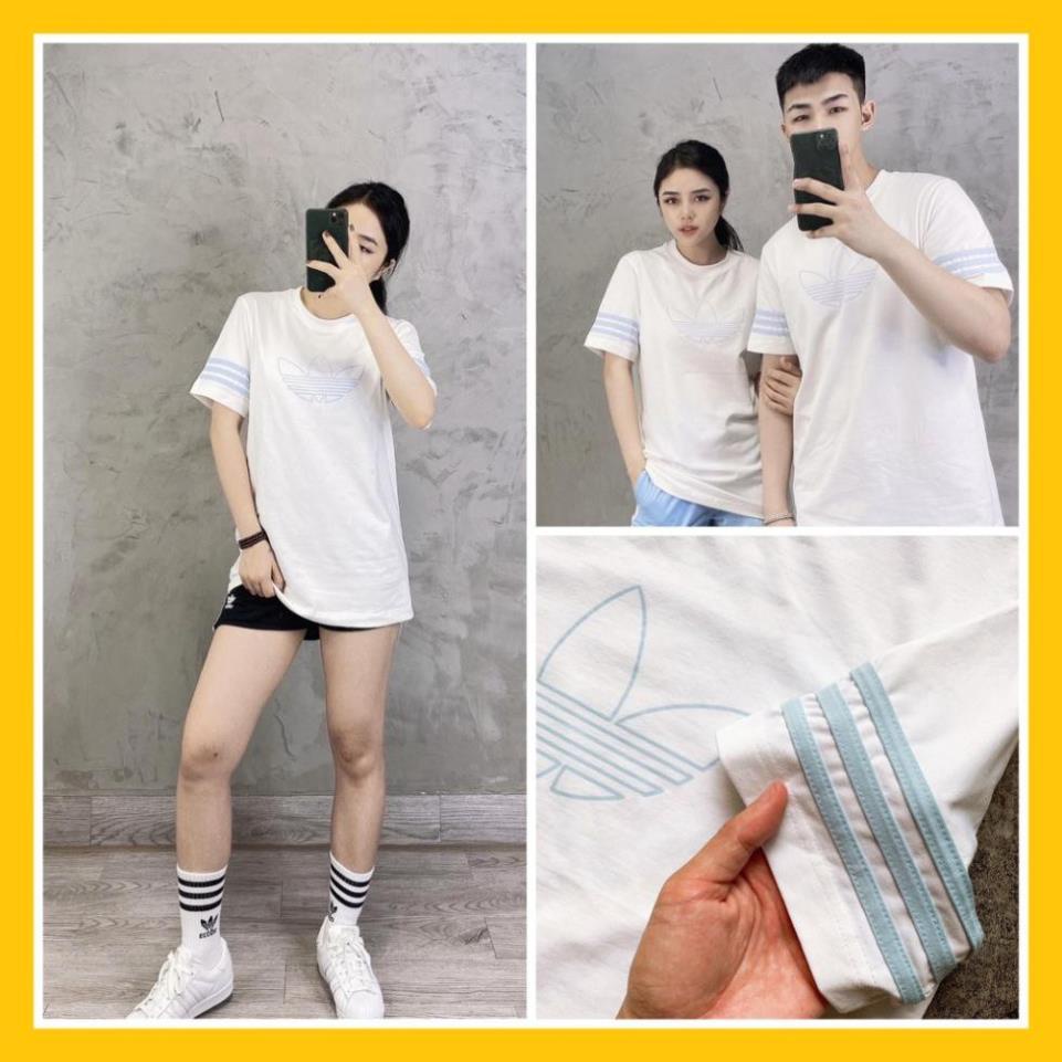 Áo Thể Thao Nam Nữ [Tee Shirt] Trắng Logo Viền Outline Xanh [ĐỒ TẬP GYM]