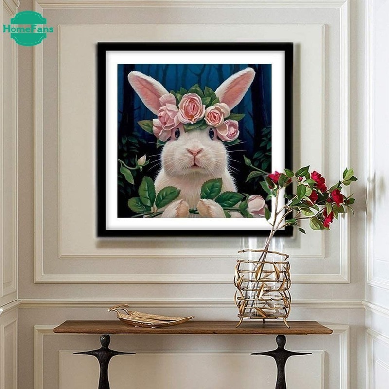 Bộ tranh đính đá hình chú thỏ đáng yêu trang trí nhà cửa tự làm thủ công 30x30cm