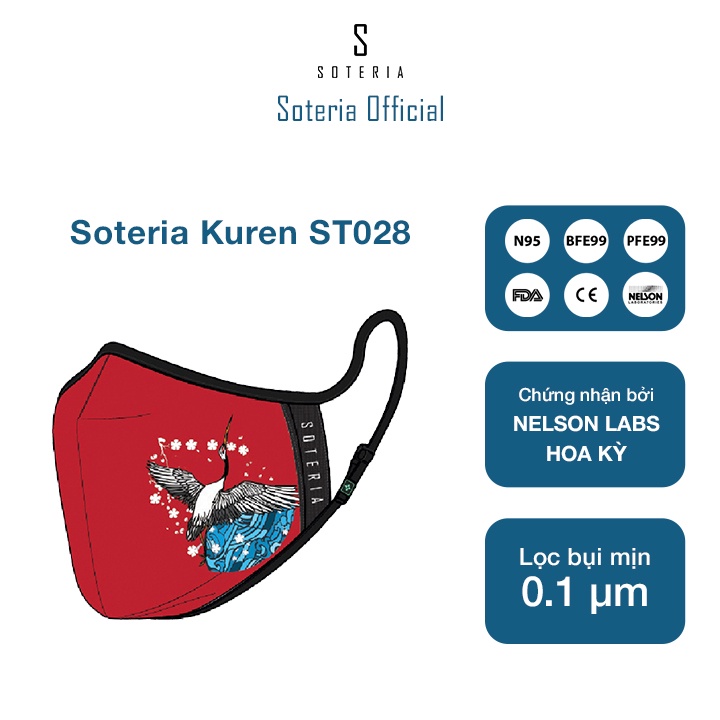 Khẩu trang tiêu chuẩn Quốc Tế SOTERIA Kuren ST028 - Bộ lọc N95 BFE PFE 99 lọc đến 99% bụi mịn 0.1 micro- Size S,M,L