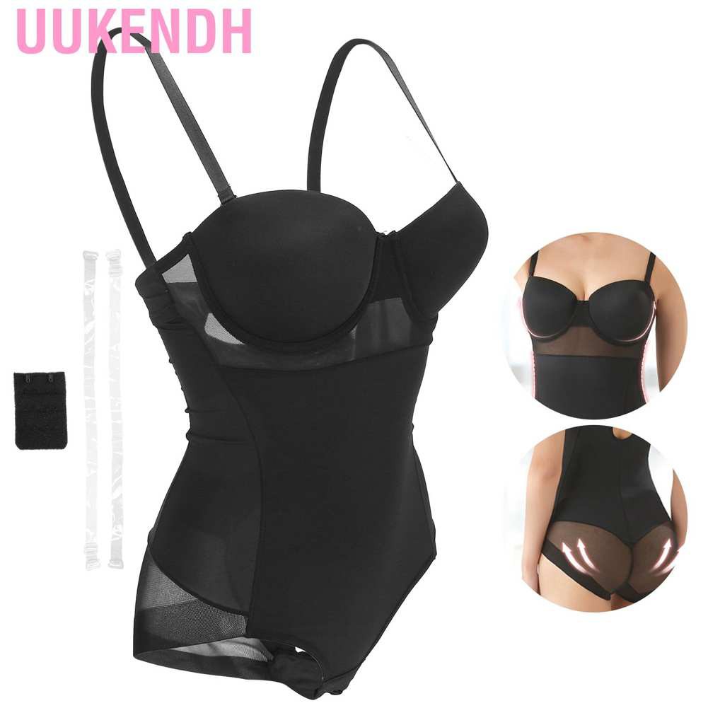 Uukendh Body Shaping Women Shapewear with Bra Slimming Adjustable Shoulder Strap Full Bodysuit (Black)