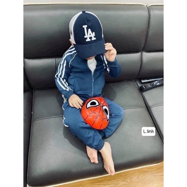 Bộ thể thao adidas xuất dư chất umi xanh than kéo khoá trẻ em ba sọc