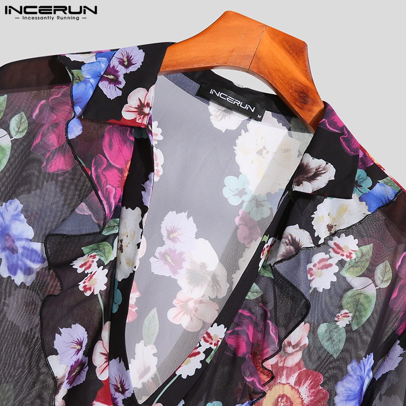 INCERUN Áo Lưới Hoa Xuyên Thấu Cổ V Gợi Cảm Dành Cho Nam