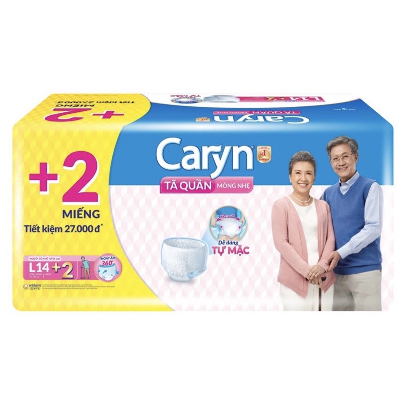 [TẶNG 2] Tã quần Caryn Mỏng nhẹ M16/L14 tặng 2 tã cùng loại