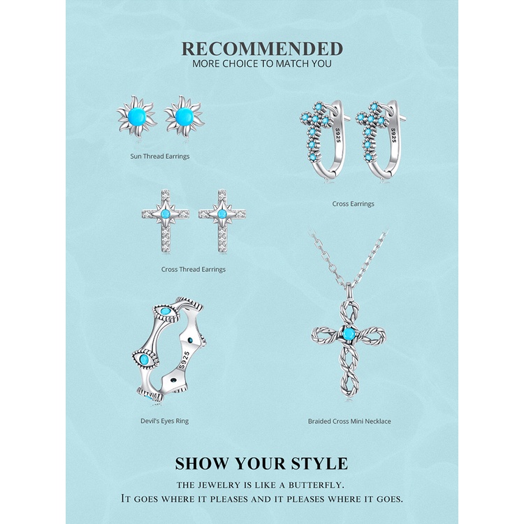 Bông tai BAMOER bạc 925 hình chữ thập/mặt trời thời trang cho nữ