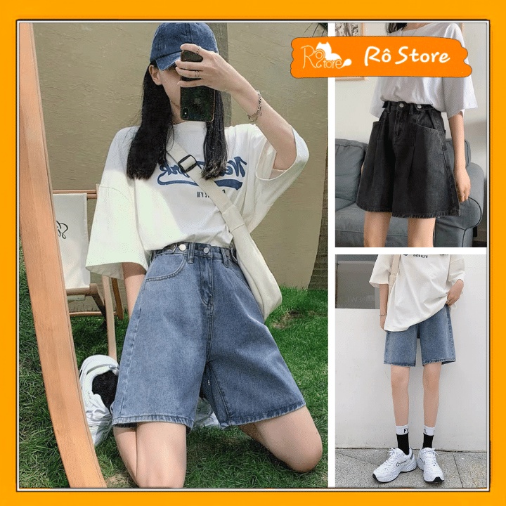 Quần short jean nữ/Quần ngố bò ống rộng lưng cao thiết kế đai thắt eo phong cách Hàn Quốc RÔ STORE QS14