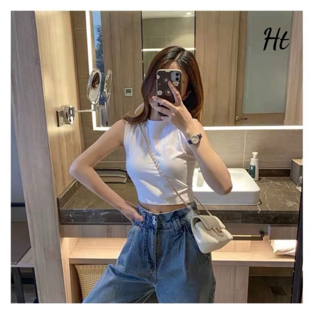 Áo croptop 3 lỗ cổ 3p Chất bozip H2H988