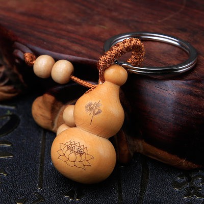 Khai quang đào mộc như ý Keychain Phú Quý Bình an phật Quan âm Túi Mặt dây chuyền bình an hồ lô cẩu niên linh vật