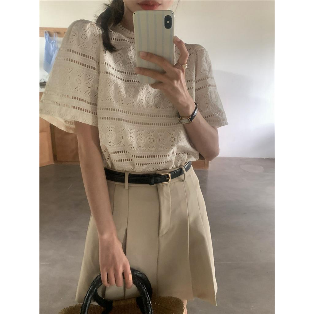 Áo Sơ Mi Thêu Xuyên Thấu Ngắn Tay Thời Trang Hàn Quốc 63508