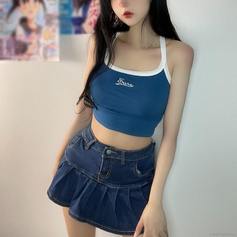 Áo croptop sát nách thêu chữ quyến rũ cho nữ