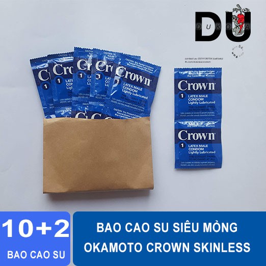 BAO CAO SU SIÊU MỎNG OKAMOTO CROWN 🥒FREESHIP🥒 Skinless Skin CONDOM như da chạm da BOCT12
