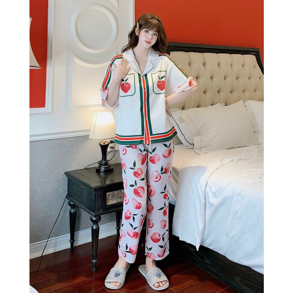 Đồ bộ ngắn tay cánh dơi mặc nhà - Pijama lụa Mango cao cấp - E.xinh