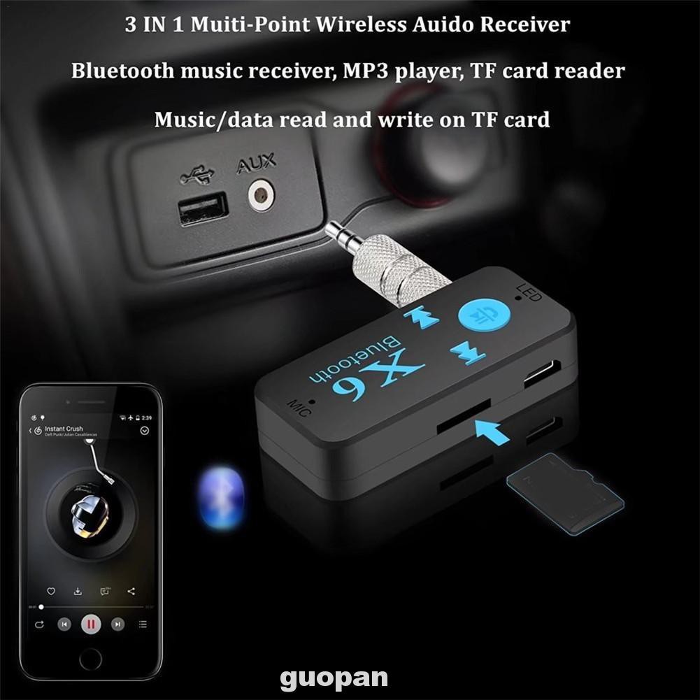 Bluetooth Receiver Wireless 3 In 1 USB 3.5mm Audio Jack TF Card Reader MIC Call Portable Mini X6