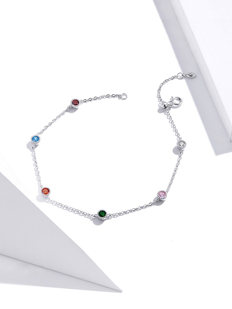 Vòng Tay Bamoer SCB184 Bằng Bạc 925 Cao Cấp Không Gây Dị Ứng Đính Đá Nhiều Màu Thời Trang Mùa Hè Cho Nữ