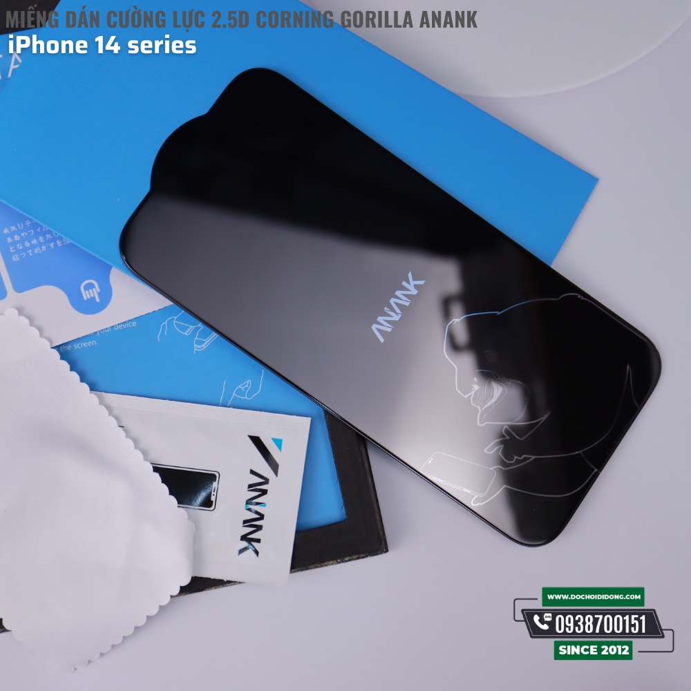 Miếng dán cường lực cho iPhone 13 - 13 Pro - 13 Pro Max- 14 -14 Plus - 14 Pro - 14 Pro Max 2.5D Corning Gorilla ANANK