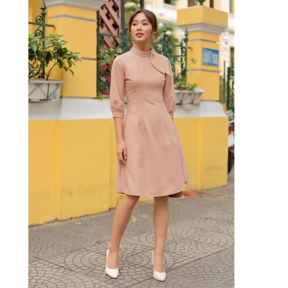 Váy Đầm Công Sở Nữ Tà A Cổ Nơ Tay Lở Dún Vải Dãn Nhẹ LATO | BigBuy360 - bigbuy360.vn