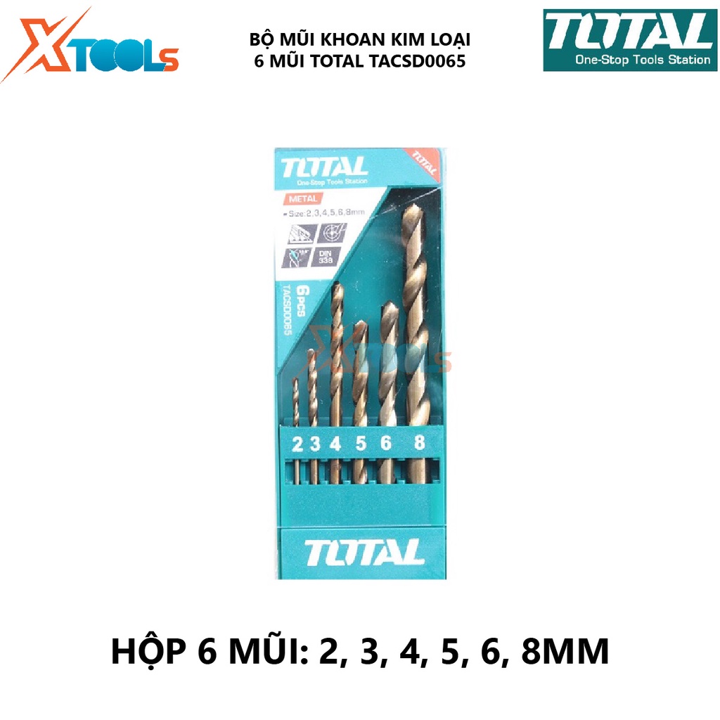 Bộ mũi khoan kim loại HSS 6 chi tiết TOTAL TACSD0065 bộ 6 dao phay ngón Có khả năng chống mòn, Hộp 6 mũi 2, 3, 4, 5, 6,