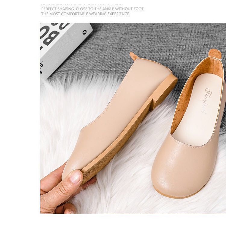 Giày Búp Bê Da Mềm Mũi Tròn Đế Bằng Thoải Mái Dễ Phối Đồ Thời Trang Cho Nữ