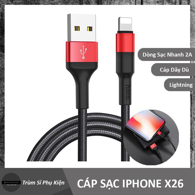 Cáp sạc Hoco X26 cho IPhone IPad dây dù chông đứt dài 1M - BH 6 tháng 1 đổi 1 Giao Màu Ngẫu Nhiên