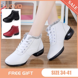 Giày khiêu vũ jazz bằng da phong cách Hàn Quốc màu trắng đen cao cấp size 34-41 cho nữ