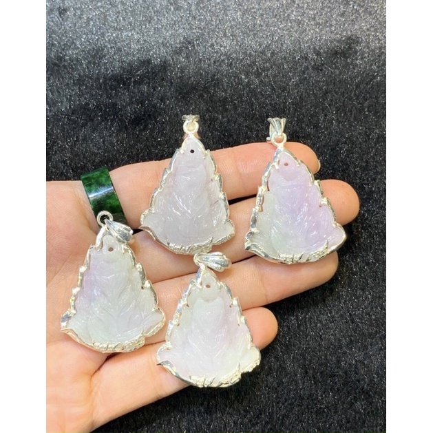 mặt dây đeo cổ hồ ly phong thủy may mắn ngọc onyx trắng,đá aquamarin,đá thach anh trắng,đã bọc bạc.