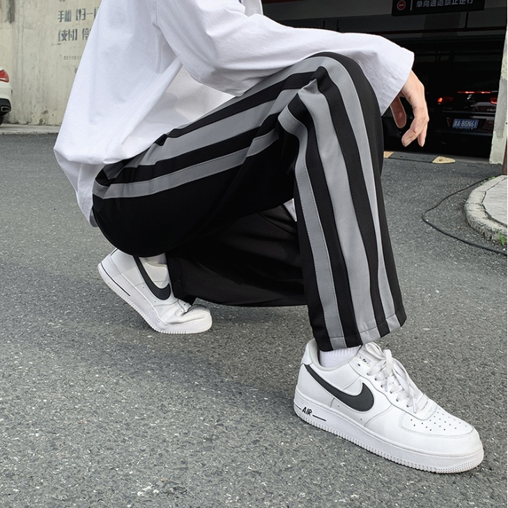 Quần Dài Thể Thao Dáng Suông Rộng Màu Trơn Kẻ Sọc Thời Trang Hàn Quốc Cho Nam