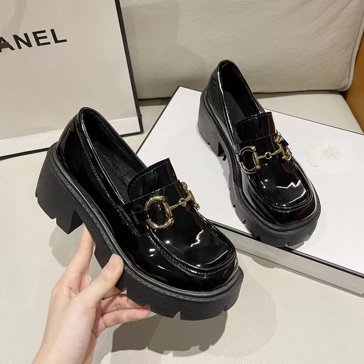 Giày Lười Da Đế Dày 6CM Tăng Chiều Cao Phong Cách Preppy Thời Trang Cho Nữ