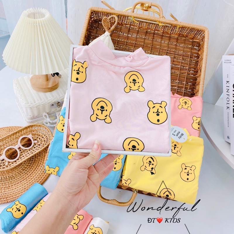 Bộ minky mom dài tay , Bộ thu đông cho bé cổ cao Quần áo bé gái bé trai họa tiết gấu Pooh