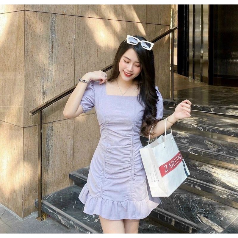 0Đầm Body Sexy SanJoli Váy nữ Dự tiệc thiết kế bó nhún rút dây ngắn ôm eo sang chảnh 2 màu tím ,trắng vô cùng đẹp vD048