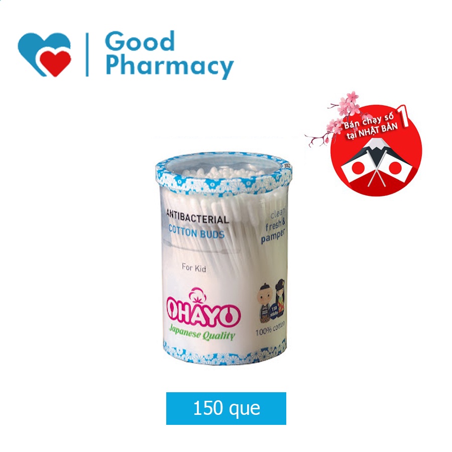 Tăm bông Ohayo thân giấy cho trẻ em 2 đầu trụ - Lọ 150 que