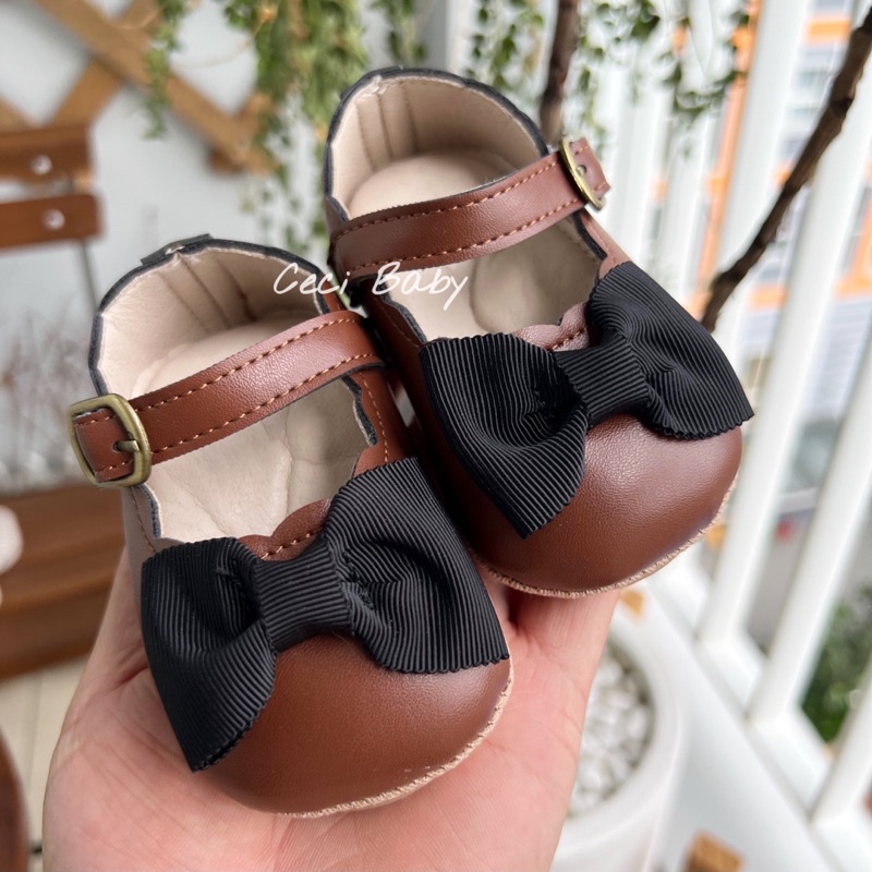 Giày tập đi nơ đen chống trơn trượt cho bé gái 821 ảnh thật