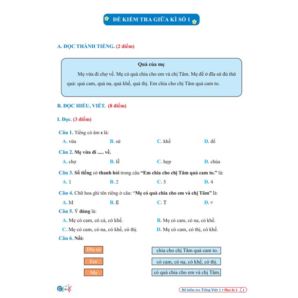 Sách - Đề Kiểm Tra Tiếng Việt 1 - Cánh Diều - Học kì 1
