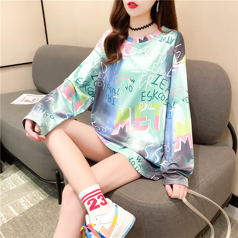 2020 spring and autumn new color letter loose long sleeve t-shirt Women Clothes Tops and Blouse | BigBuy360 - bigbuy360.vn