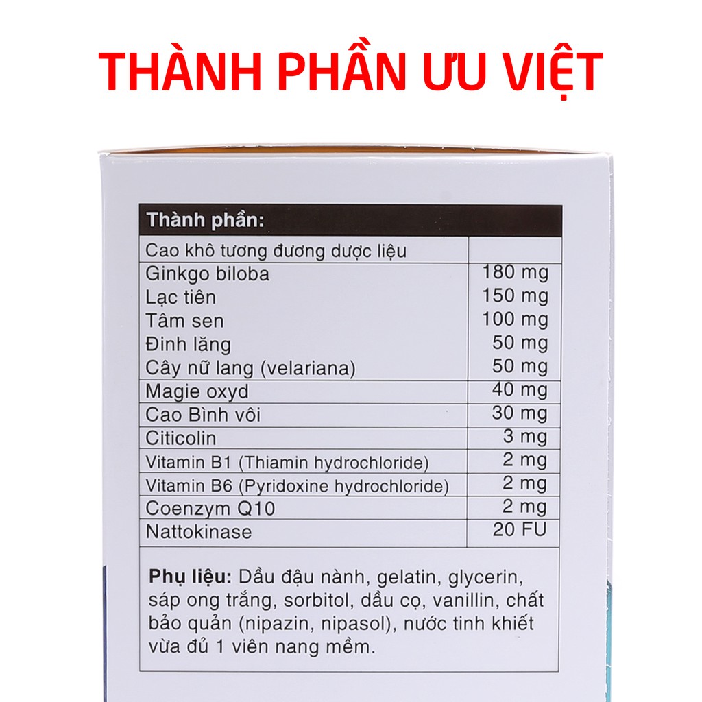 Hoạt huyết dưỡng não BRAVITON Ginkgo 180mg Giảm đau đầu, hoa mắt, chóng mặt - 100 viên