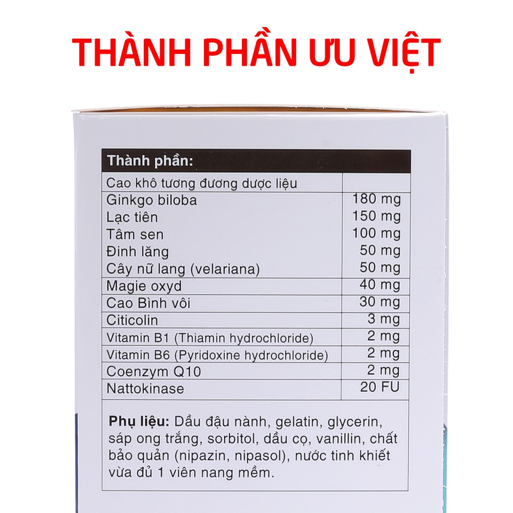 Hoạt huyết dưỡng não BRAVITON Ginkgo 180mg Giảm đau đầu, hoa mắt, chóng mặt - 100 viên [Hoạt huyết BRAVITON]