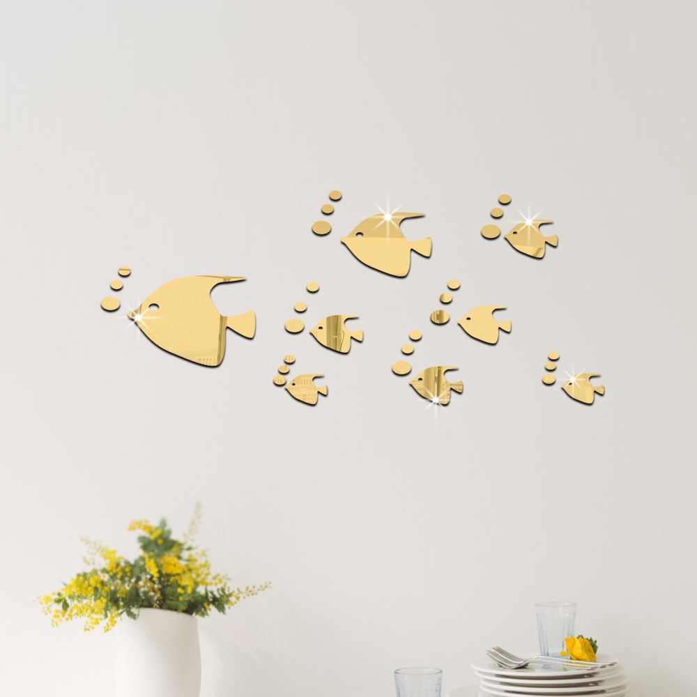 Set 32 Miếng Dán Tường 3D Tráng Gương Hình Cá Có Thể Tháo Gỡ