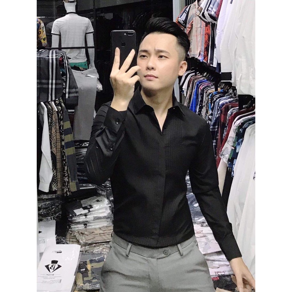 Áo Sơ Mi Nam Dài Tay Xếp Ly Ngực Vải Lụa Cao Cấp, Áo Sơ Mi Trắng Đen Trơn Dáng Ôm Form Body, T-man | BigBuy360 - bigbuy360.vn