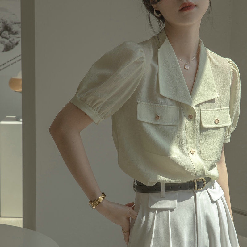 Áo Sơ Mi Nữ Tay Ngắn Mùa Hè Mới Màu Xanh