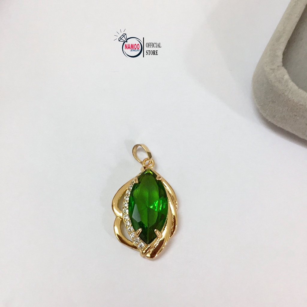 Dây Chuyền Nữ V861 Mặt Đính Đá Xanh lá Kết Hợp Dây Xích Nhỏ Dài Dây 45cm Namoo Jewelry