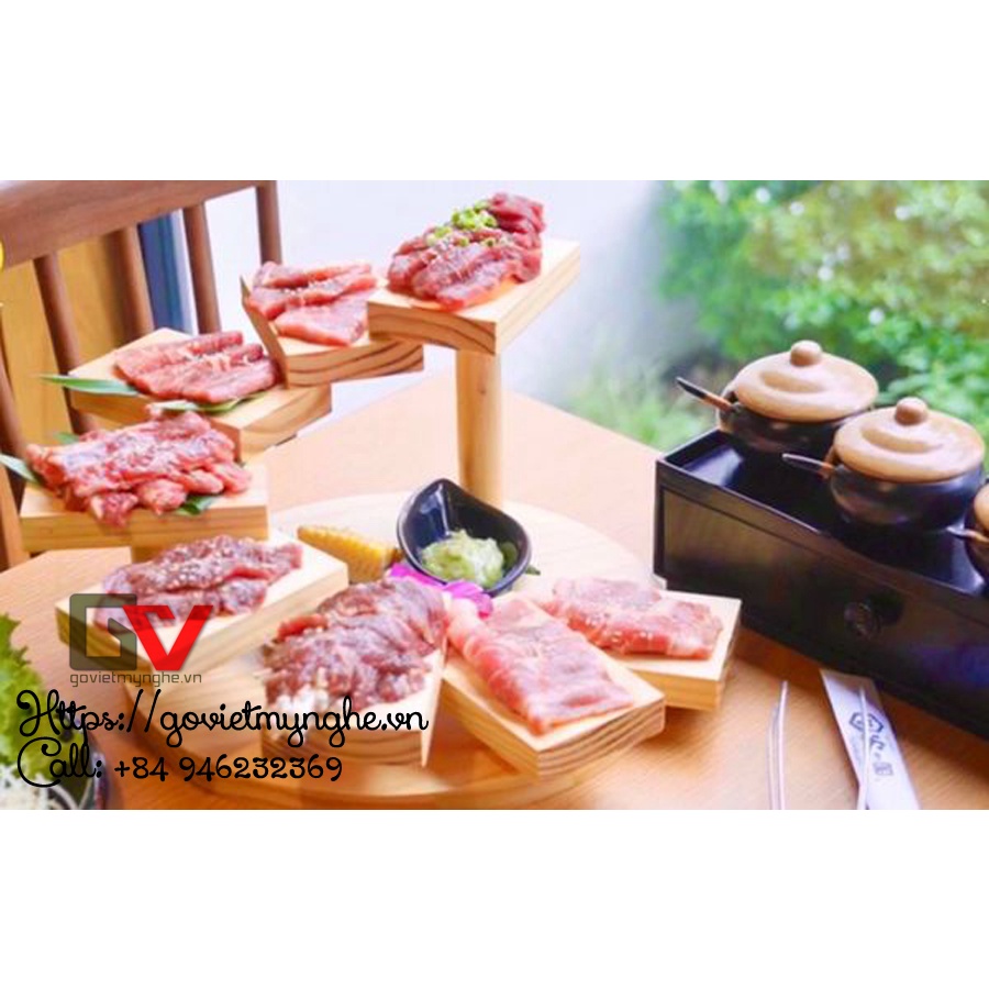 Khay sushi gỗ trang trí món ăn sushi - BBQ Nhật Bản hình bậc thang 8 tầng- Gỗ thông nhập khẩu