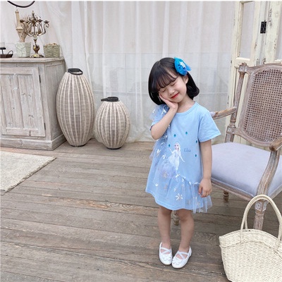 Đầm Công Chúa Elsa Tay Ngắn Dễ Thương Cho Bé Gái 1-9 Tuổi