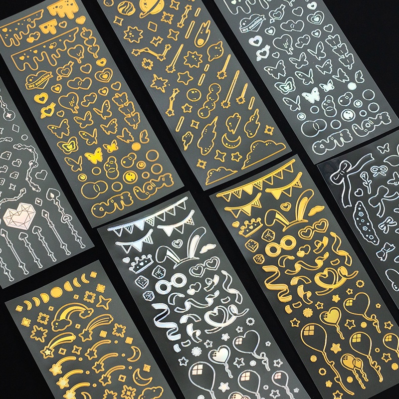 Hình dán PVC màu vàng/bạc chống thấm nước dùng để trang trí sổ tay DIY đẹp mắt