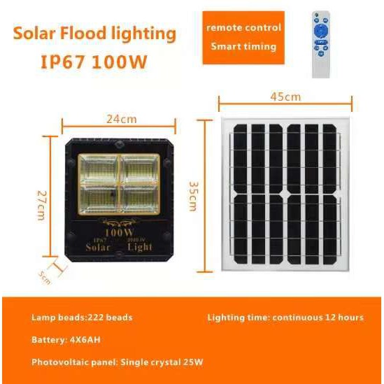 Đèn LED pha 100W năng lượng mặt trời - sử dụng tấm pin NLMT mono 35x45cm (bao đổi trả miễn phí nếu kém hơn loại xài poly