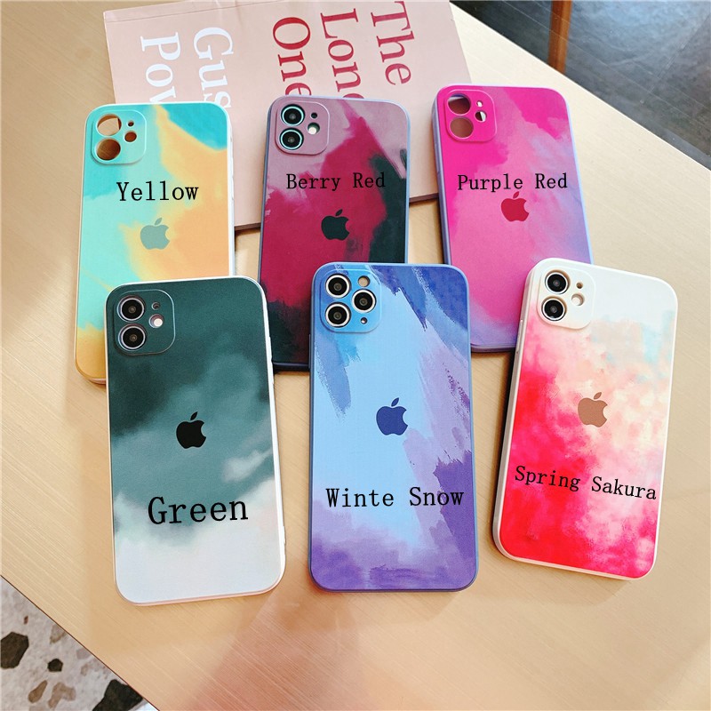 iPhone 12 Pro Max XR 7 8 6 6S Plus 12 Mini SE 2020 11 Pro Max X XS Max Official Colorful Watercolor Soft Silicone Ultra-Thin Phone Case with LOGO