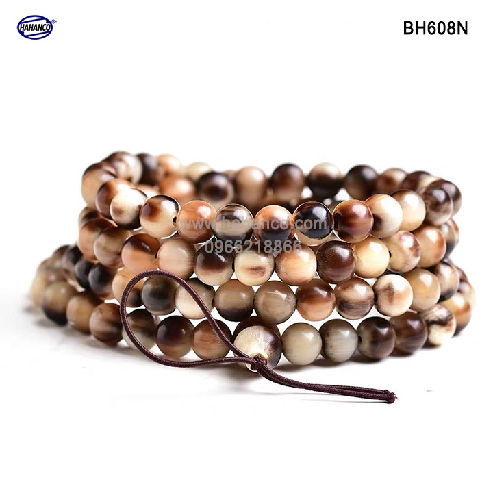 Vòng tay Nam bằng sừng vân nưa - chuỗi/tràng 108 hạt/8mm - Mang lại May Mắn- (BH608N)
