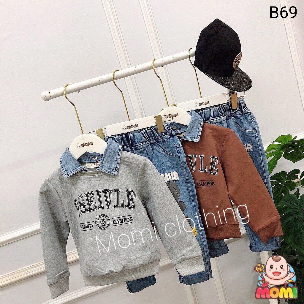 Set nỉ jean sơ mi cổ giả dành cho bé trai - B69 - CAM KẾT HÀNG QUẢNG CHÂU NHƯ HÌNH