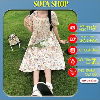 [HOT] Váy babydoll cổ vuông hoa nhí xếp ly ngực xinh xắn (ảnh thật cuối)