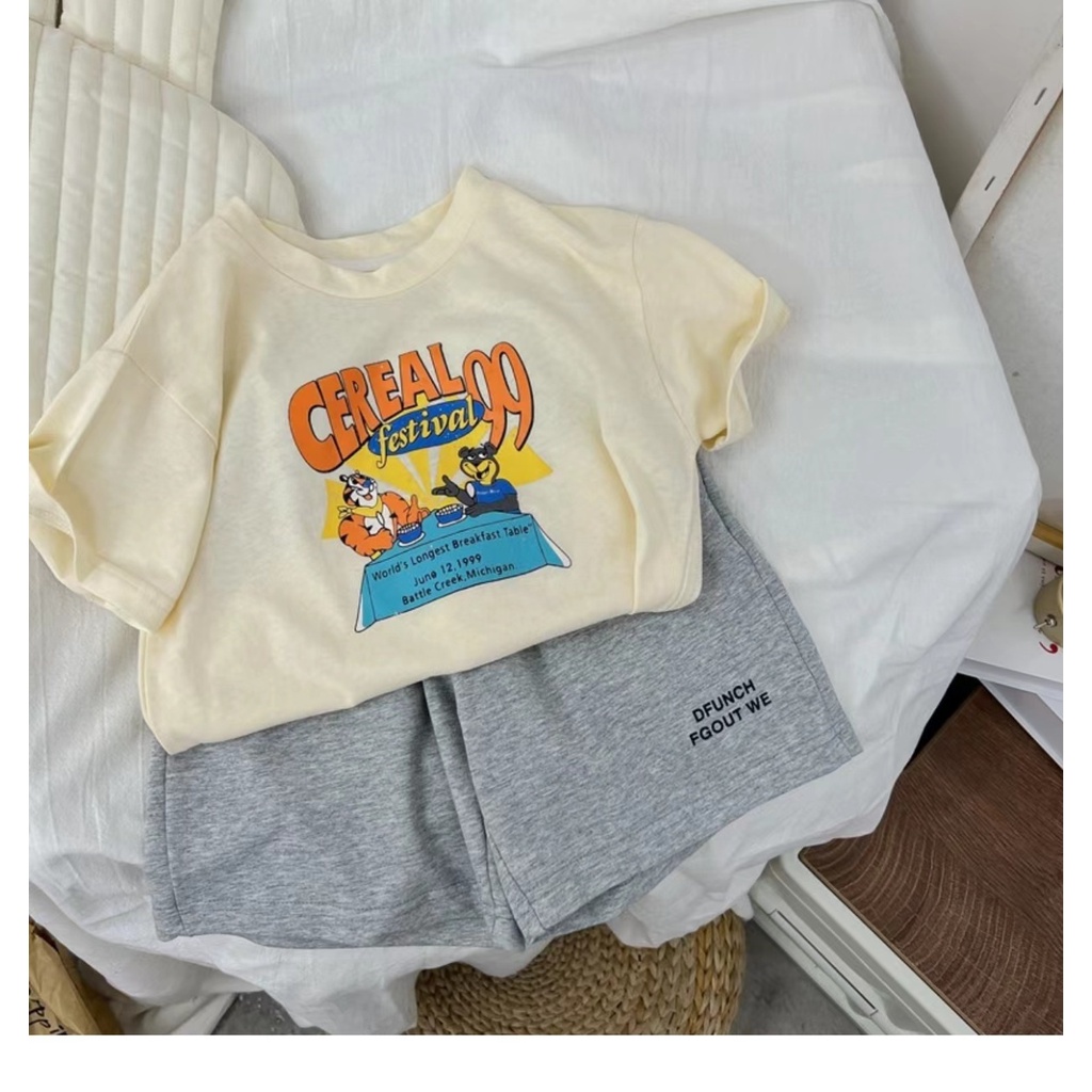 Áo Thun Cotton Ngắn Tay Cổ Tròn In Chữ Hoạt Hình Thời Trang Mùa Hè Dành Cho Trẻ 48 Tiếng